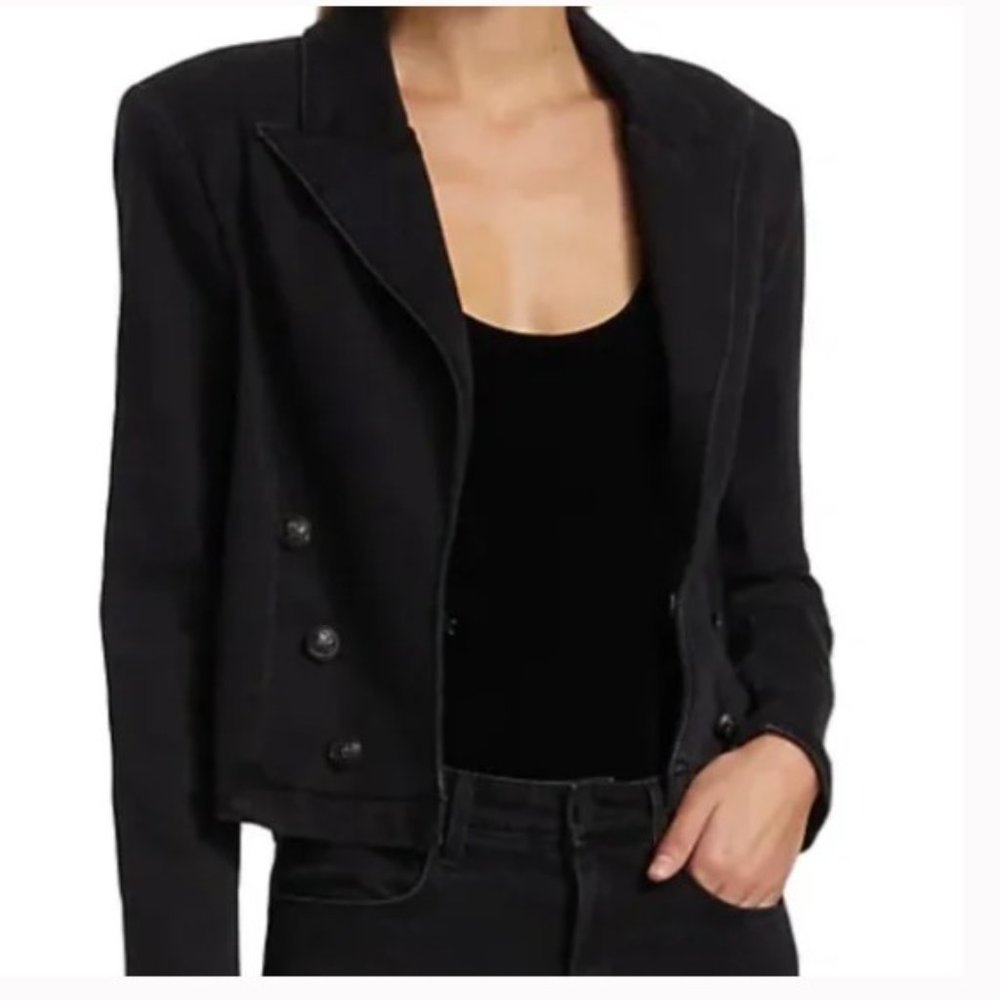 L'AGENCE Dolly Double Breasted Cropped Denim Blazer